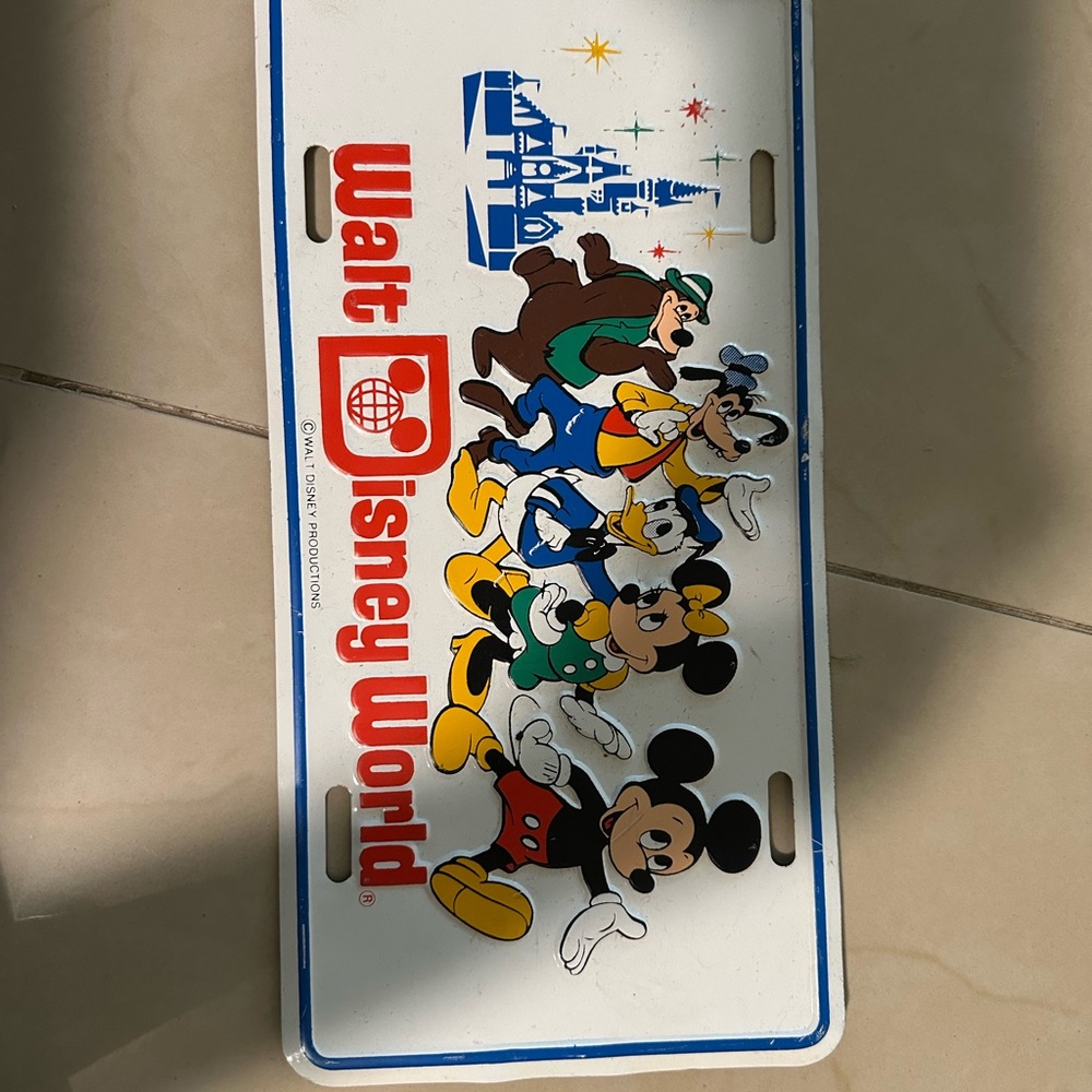 Vintage 1980 Disney License Plate with Classic Characters and Castle